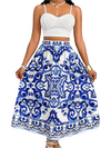 Honey – Elegant Dames Zomer Rok & Top Set in Blauw-Wit