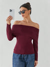 Giulia – Off-Shoulder Gebreide Damestrui in Bourgondisch Rood