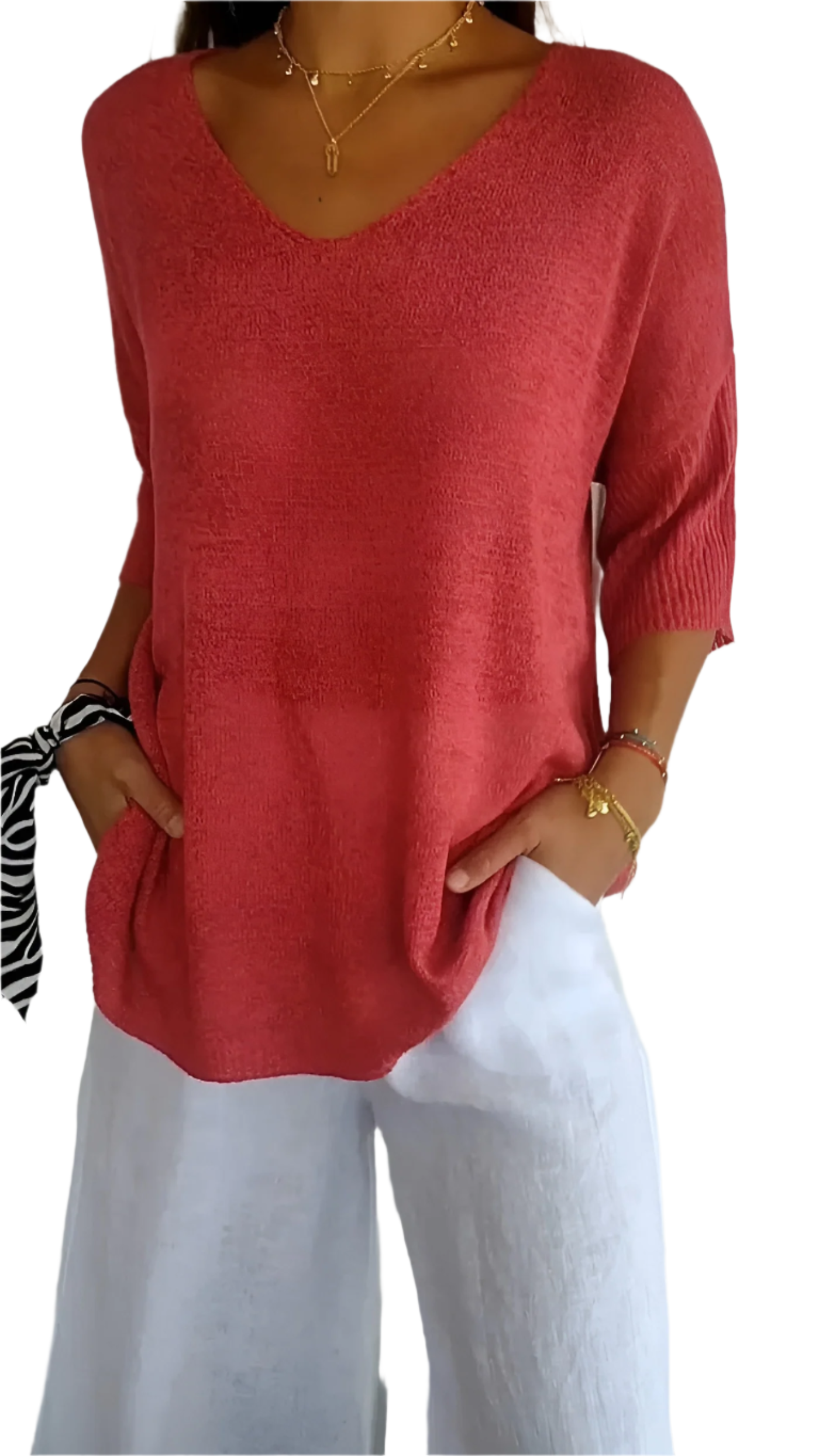 Isabella – Zachte Gebreide Dames Top met V-Hals en Mouwloos Design