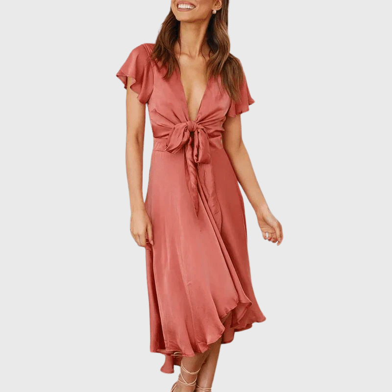 Isabella – Satijnen Elegantie V-Hals Jurk voor Dames