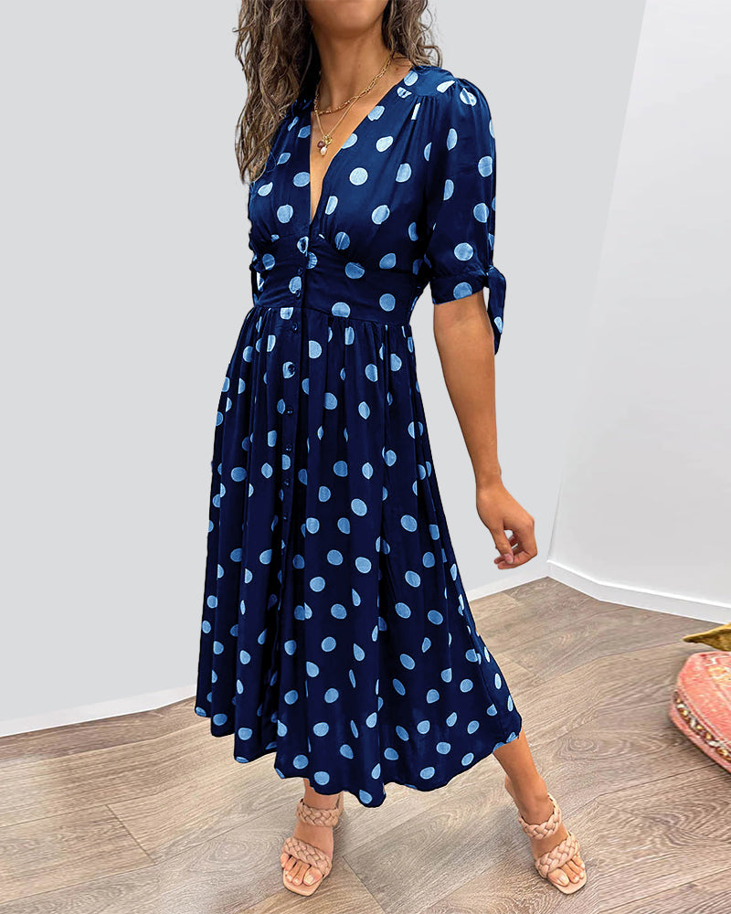 Evi – Dames Polka Dot Midi Jurk