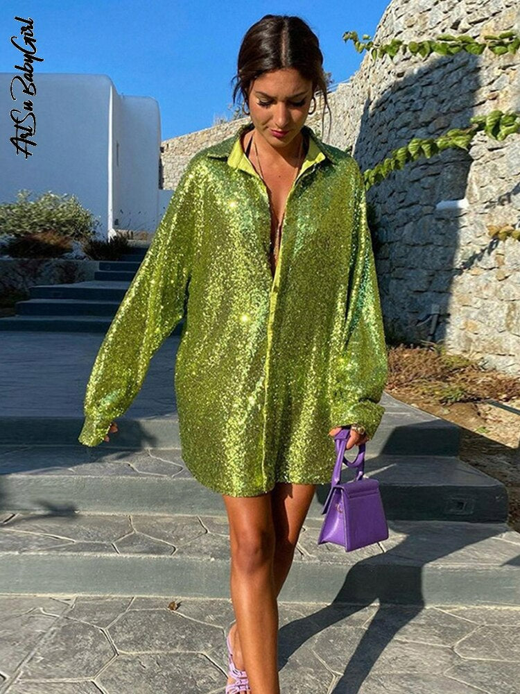 Isabella – Oversized Glitter Damesblouse