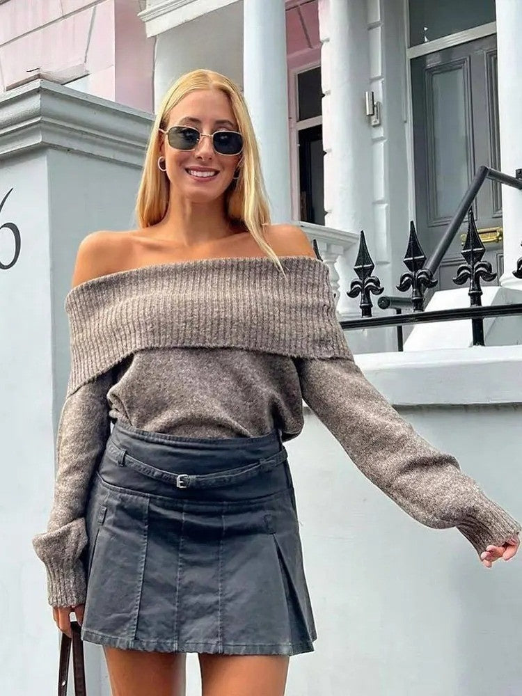 Giulia – Off-Shoulder Dames Gebreide Trui