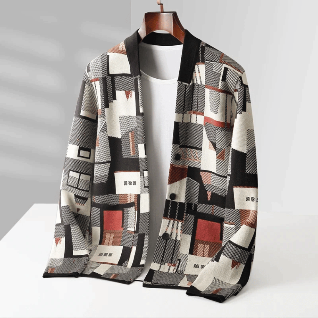 Alessandro – Marled Wool Herenvest met Patchwork Detail
