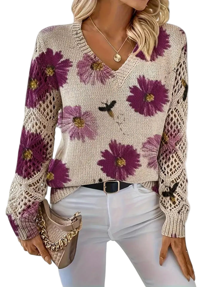Danique – Elegante Dames Pullover met Bloemenpatroon