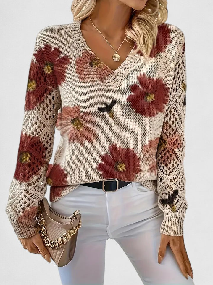 Danique – Elegante Dames Pullover met Bloemenpatroon