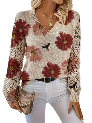 Danique – Elegante Dames Pullover met Bloemenpatroon