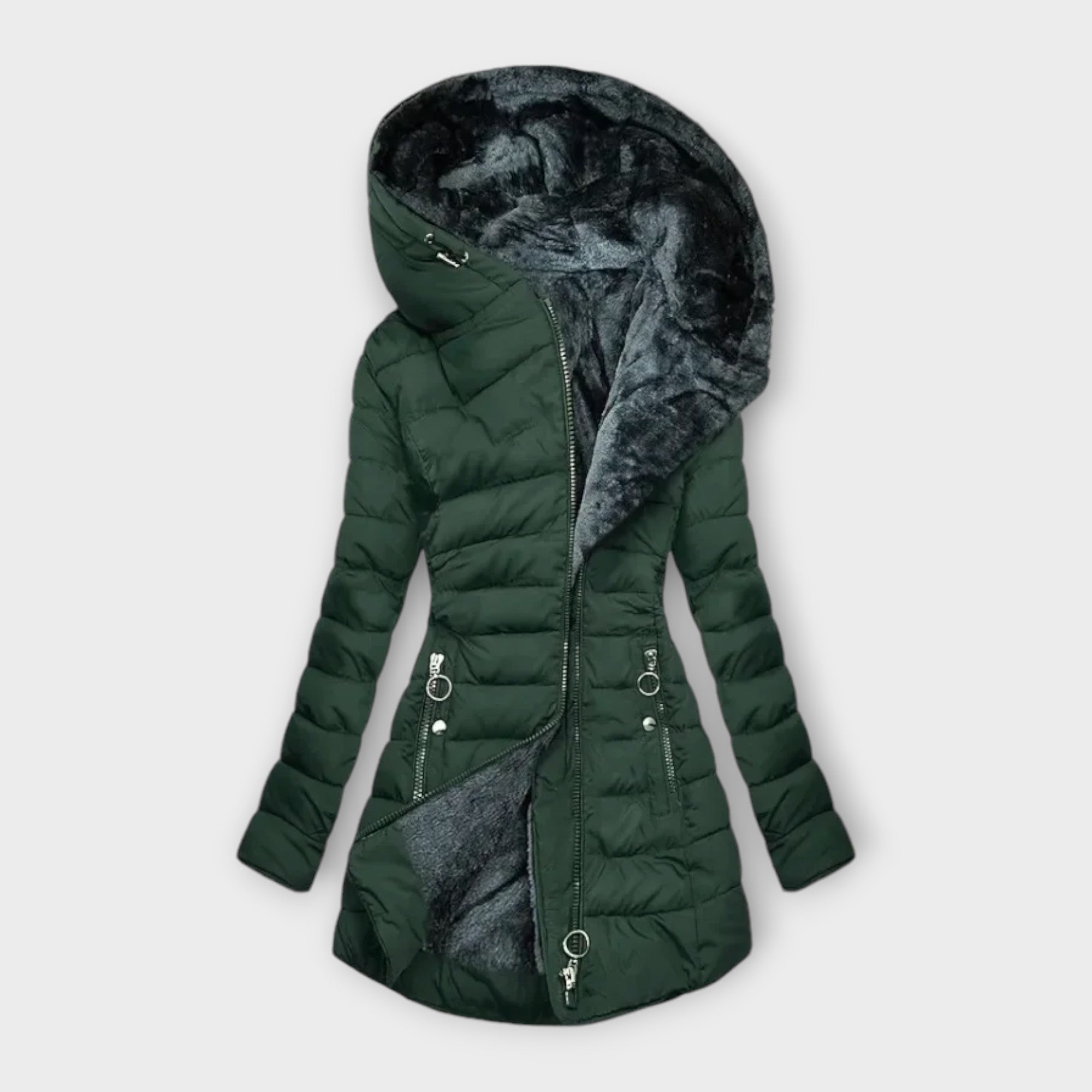 Amara – Dames Lange Winterjas met Luxe Bontvoering