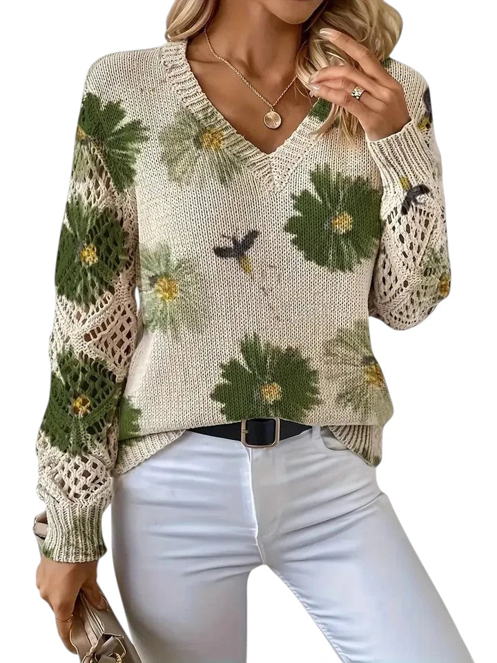 Danique – Elegante Dames Pullover met Bloemenpatroon