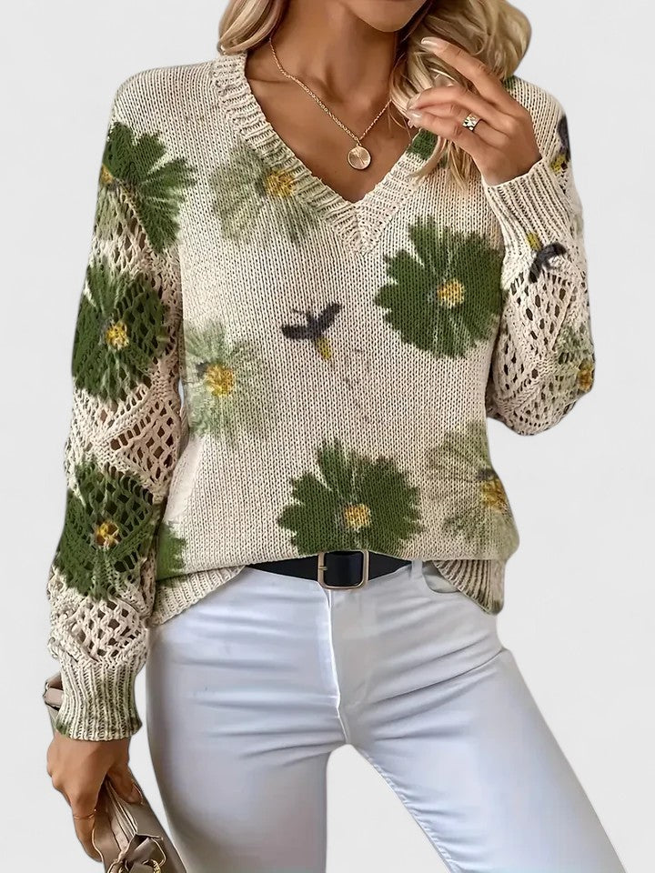 Danique – Elegante Dames Pullover met Bloemenpatroon