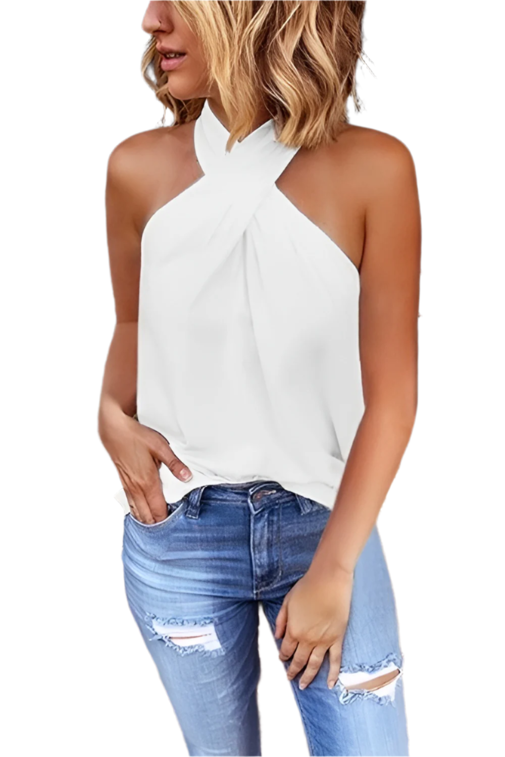 Gianna – Criss-Cross Mouwloze Haltertop voor Dames