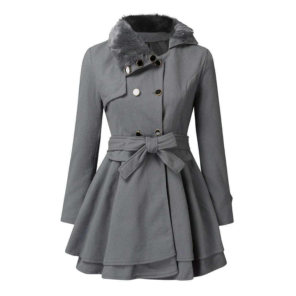 Sofia – Elegante Dames Trenchcoat met Zachte Vegan Bontaccenten