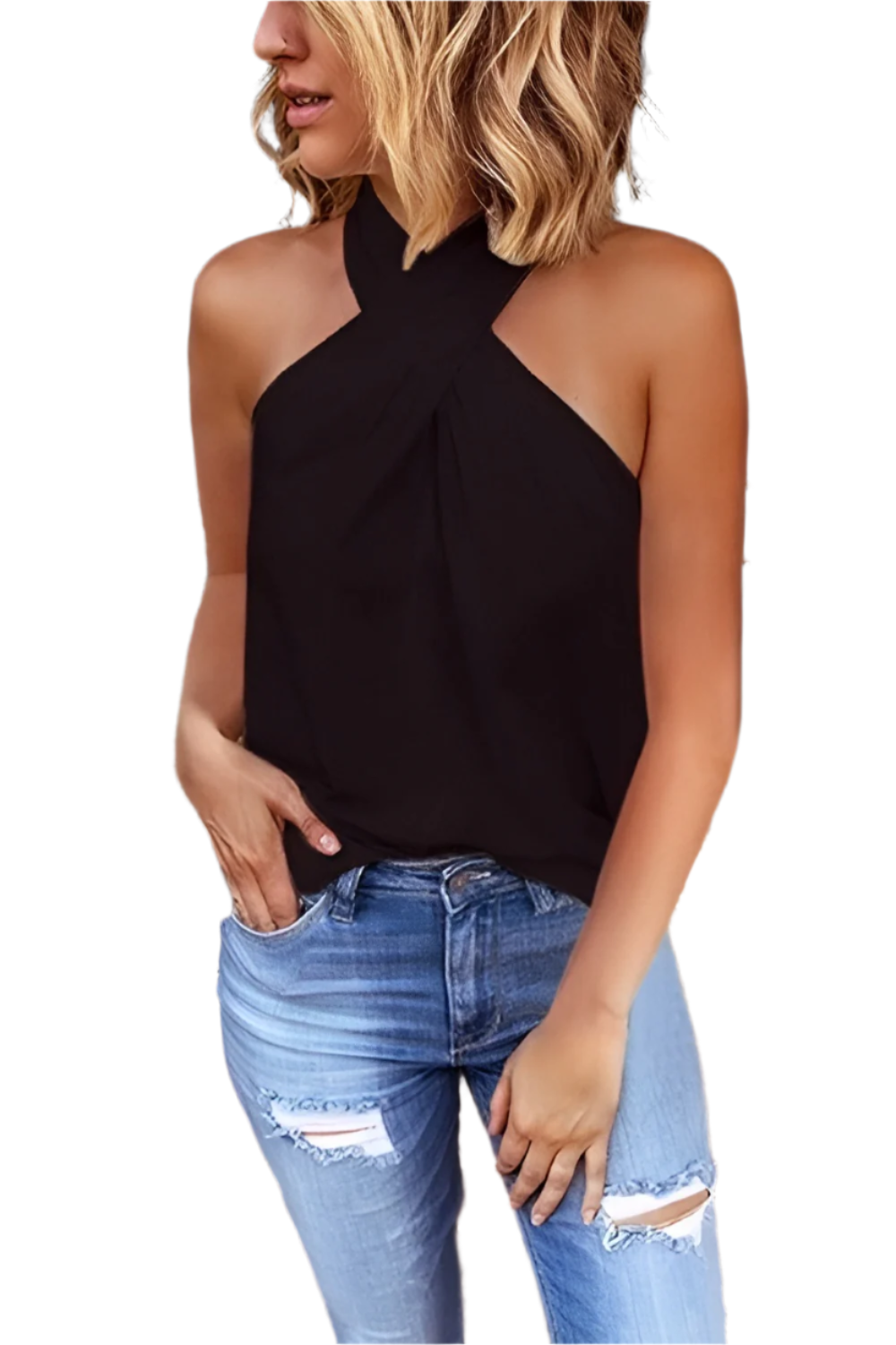 Gianna – Criss-Cross Mouwloze Haltertop voor Dames