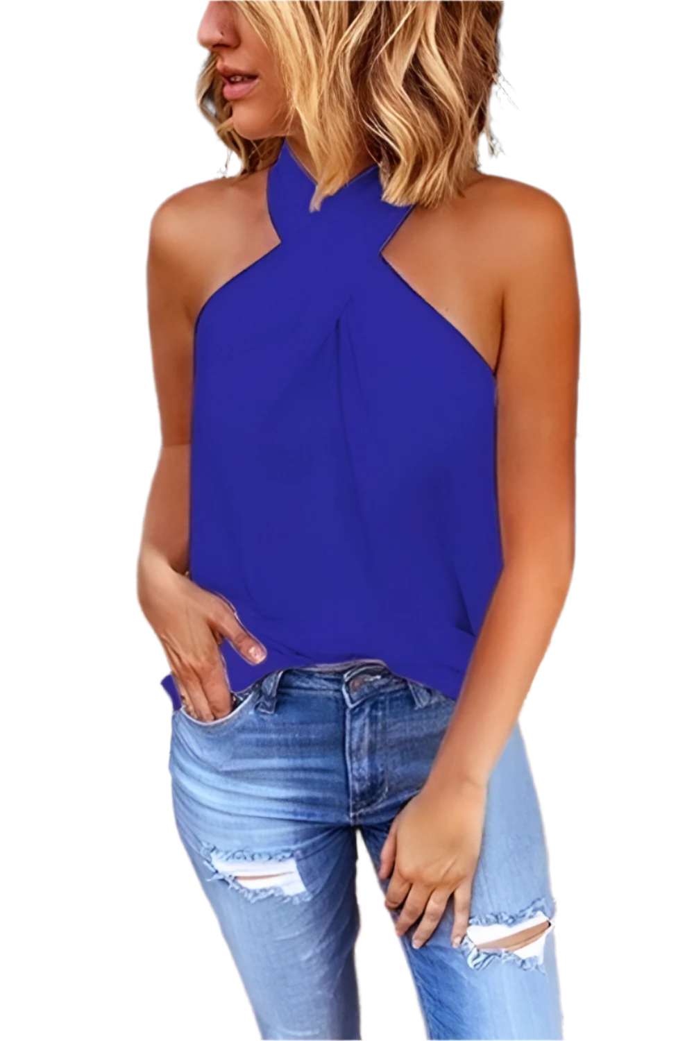 Gianna – Criss-Cross Mouwloze Haltertop voor Dames