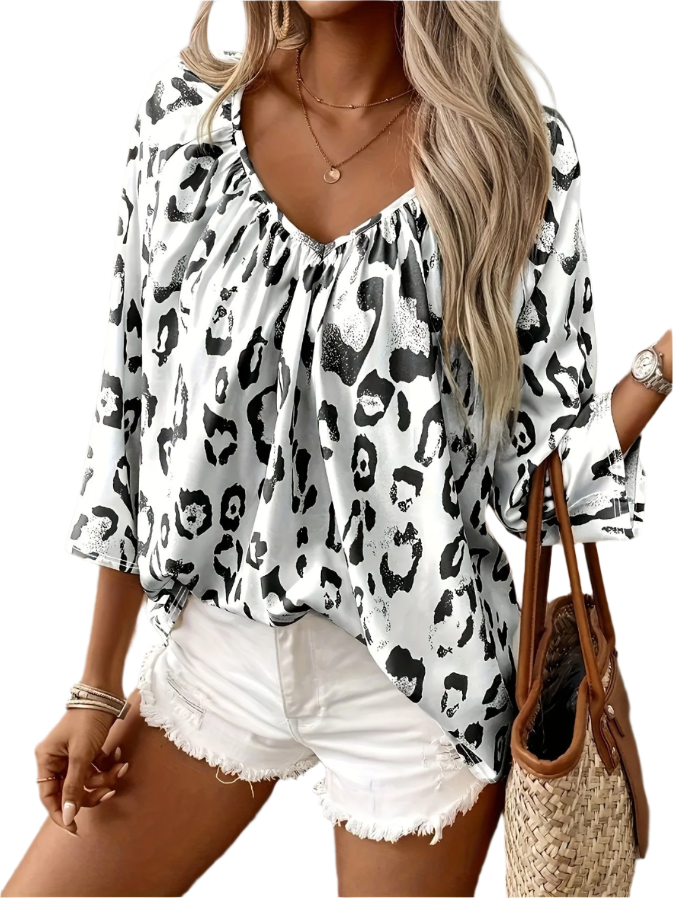 Camille – Oversized Dames Leopardprint Gebreide Blouse
