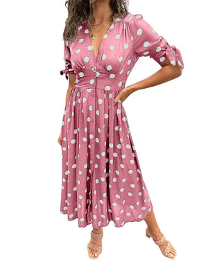 Evi – Dames Polka Dot Midi Jurk