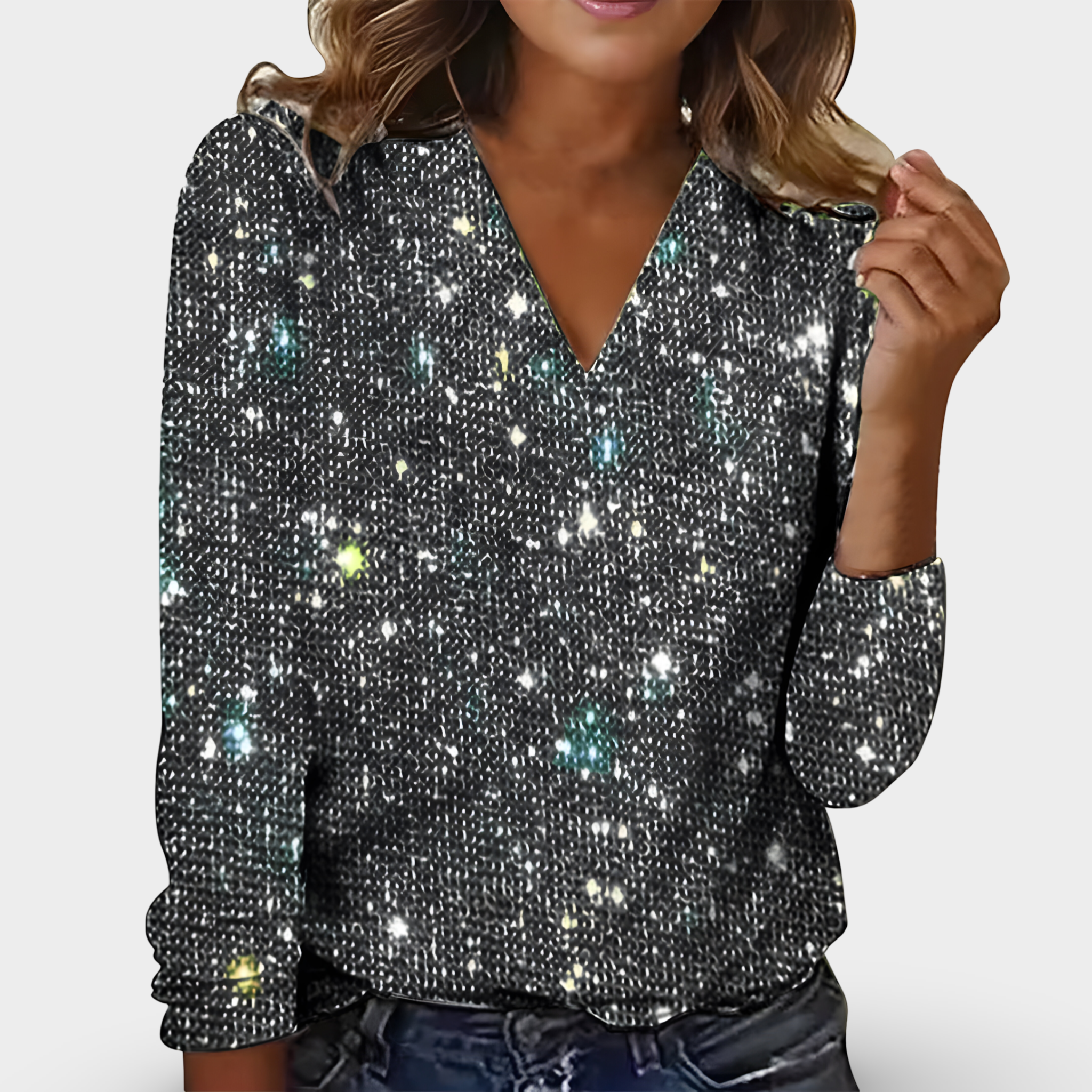 Elena – Glanzende V-Hals Dames Feest Blouse