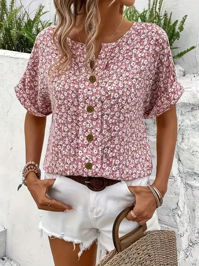 Sofia – Blush Roze Dames Blouse met Bloemenprint