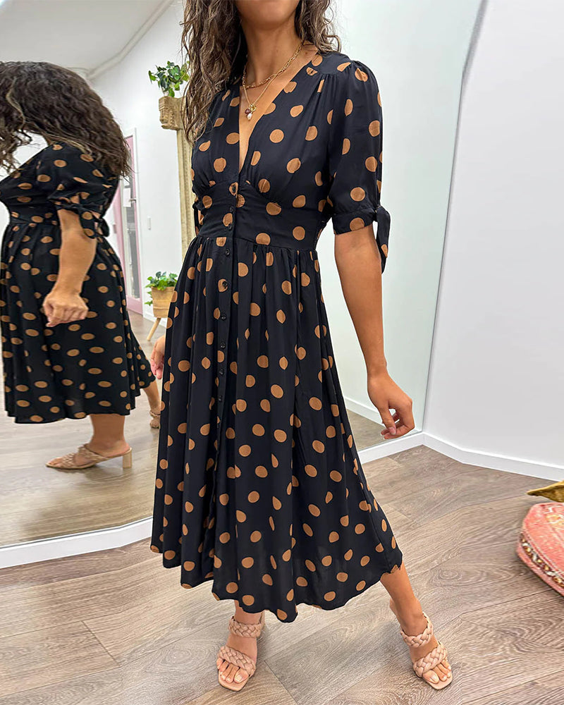 Evi – Dames Polka Dot Midi Jurk