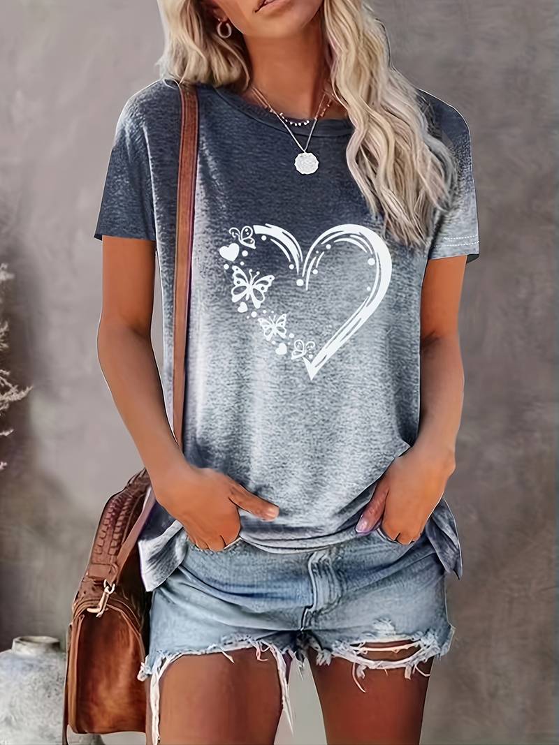 Élodie – Dames T-Shirt met Vlinderhart Print
