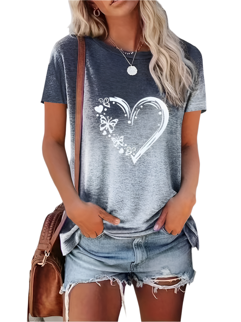 Élodie – Dames T-Shirt met Vlinderhart Print