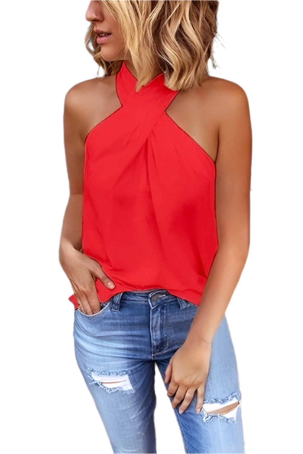 Gianna – Criss-Cross Mouwloze Haltertop voor Dames