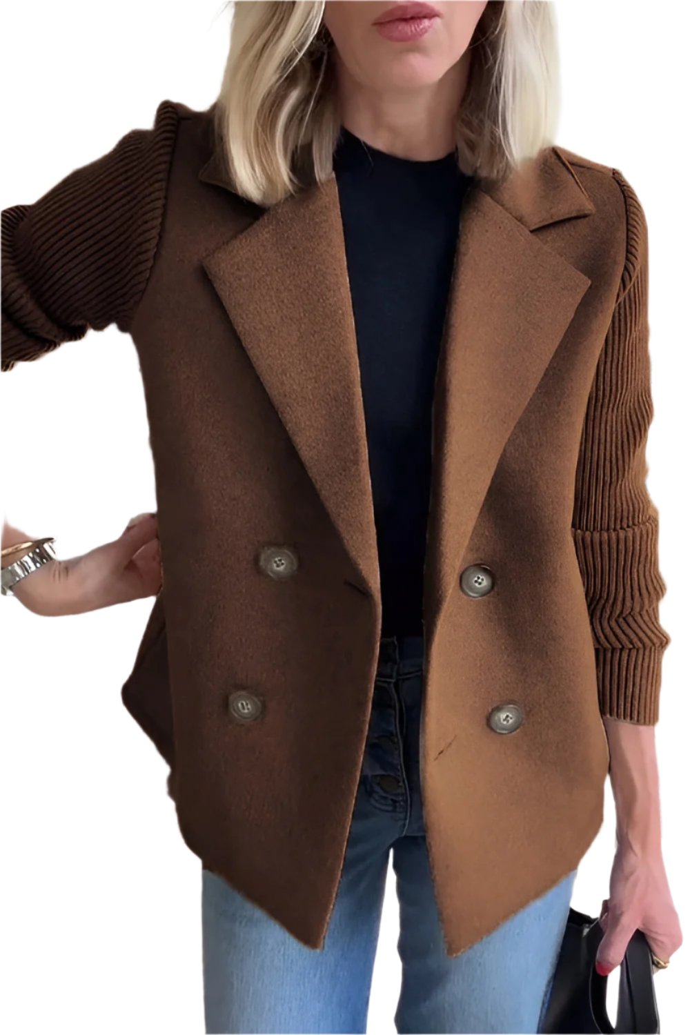 Camille – Dames Blazer van Vegan Wol met Gebreide Mouwen