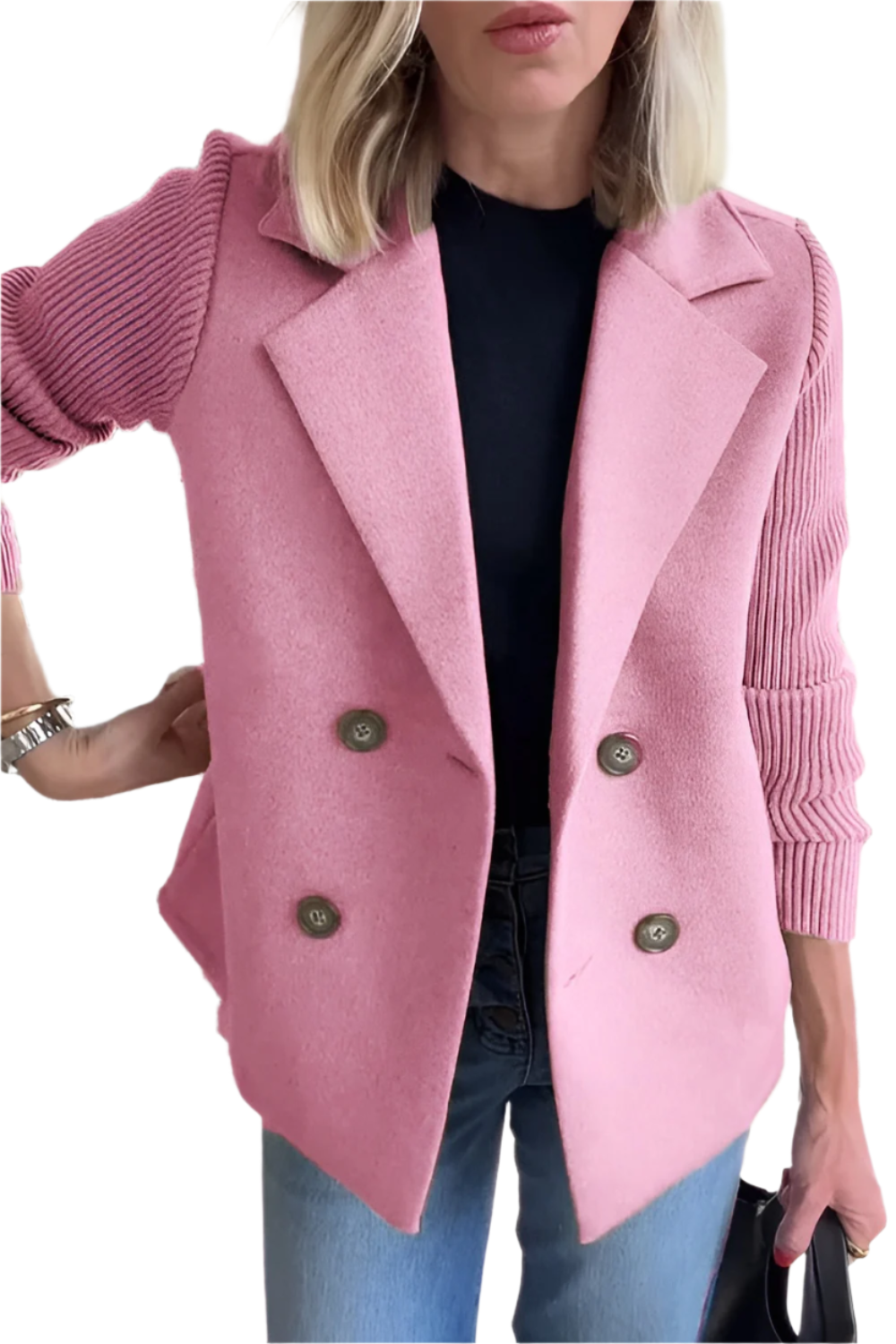 Camille – Dames Blazer van Vegan Wol met Gebreide Mouwen
