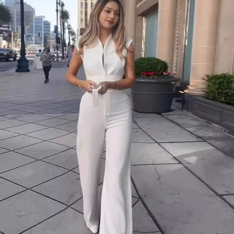 Giulia – Wijdvallende Dames Jumpsuit in Wit