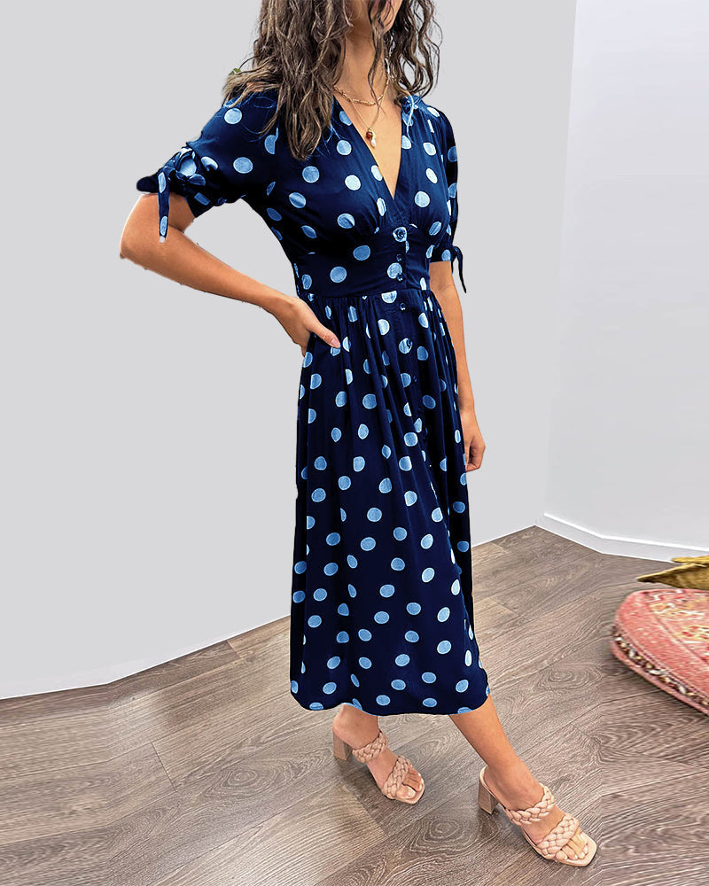 Evi – Dames Polka Dot Midi Jurk