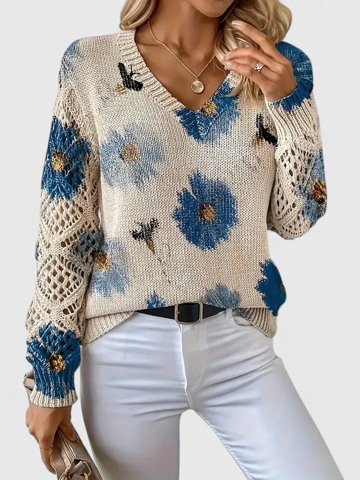 Danique – Elegante Dames Pullover met Bloemenpatroon