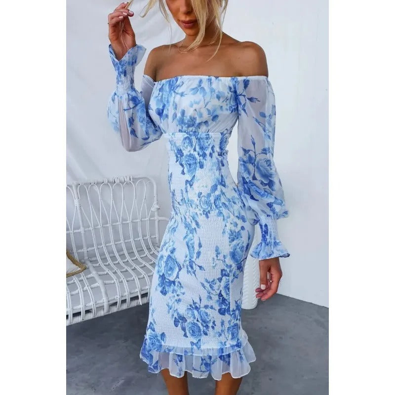 DarioConti Off Shoulder Gedrukte Tube Jurk