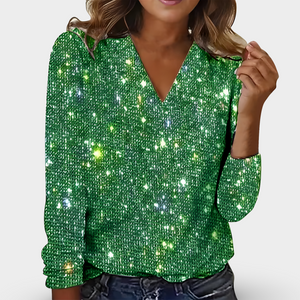 Elena – Glanzende V-Hals Dames Feest Blouse