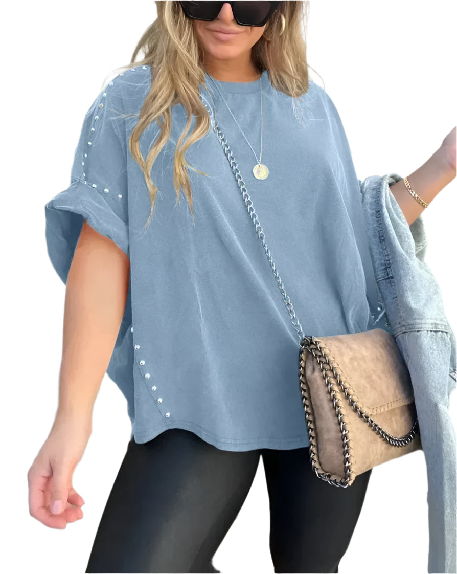 Camille – Oversized Studded Damesblouse