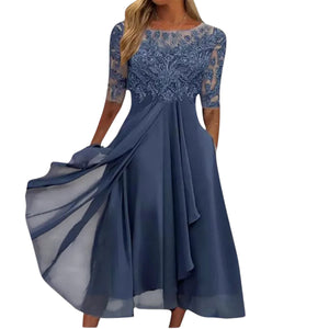 Eline – Dames Elegante Kant Midi Jurk