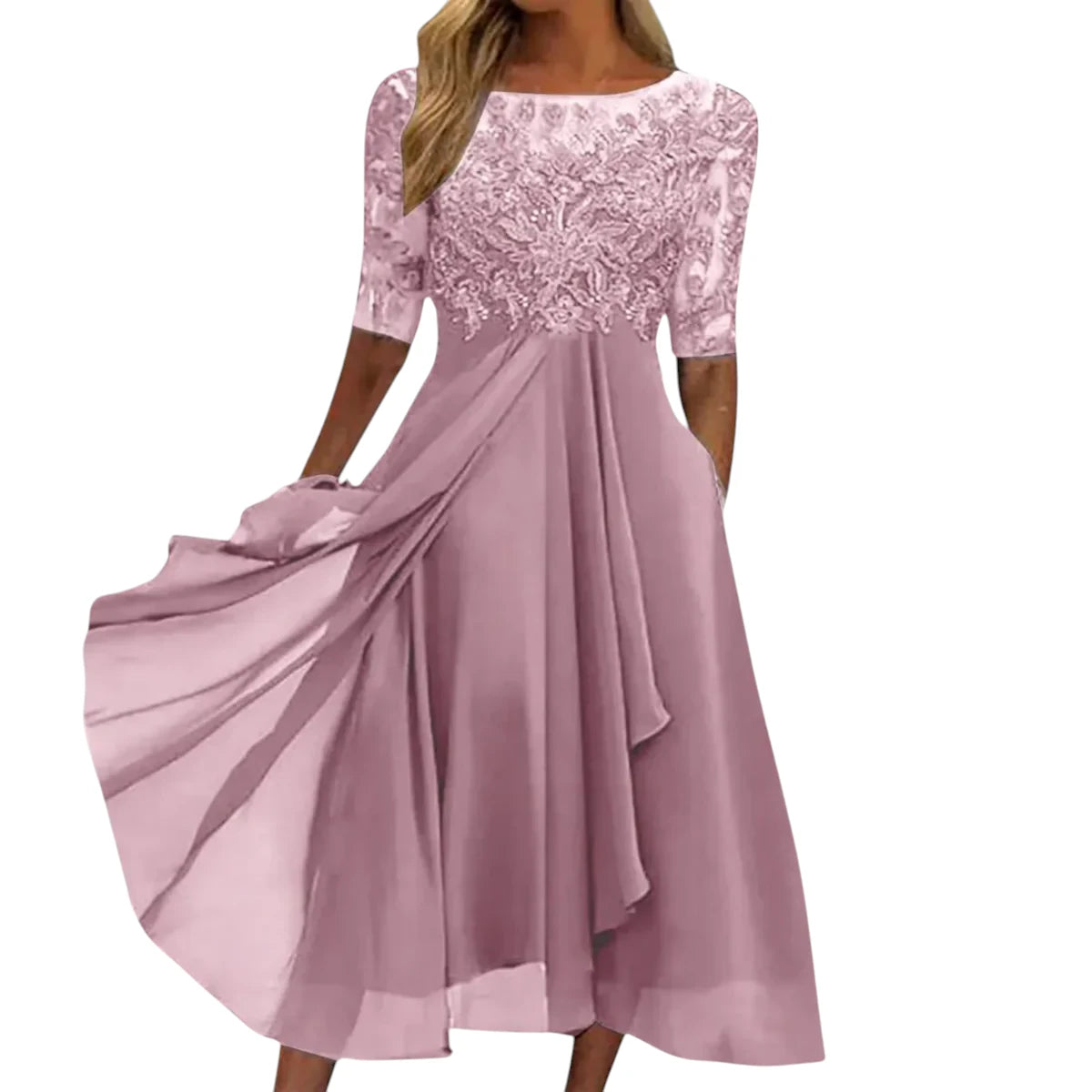 Eline – Dames Elegante Kant Midi Jurk
