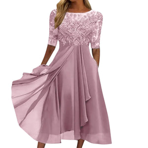 Eline – Dames Elegante Kant Midi Jurk