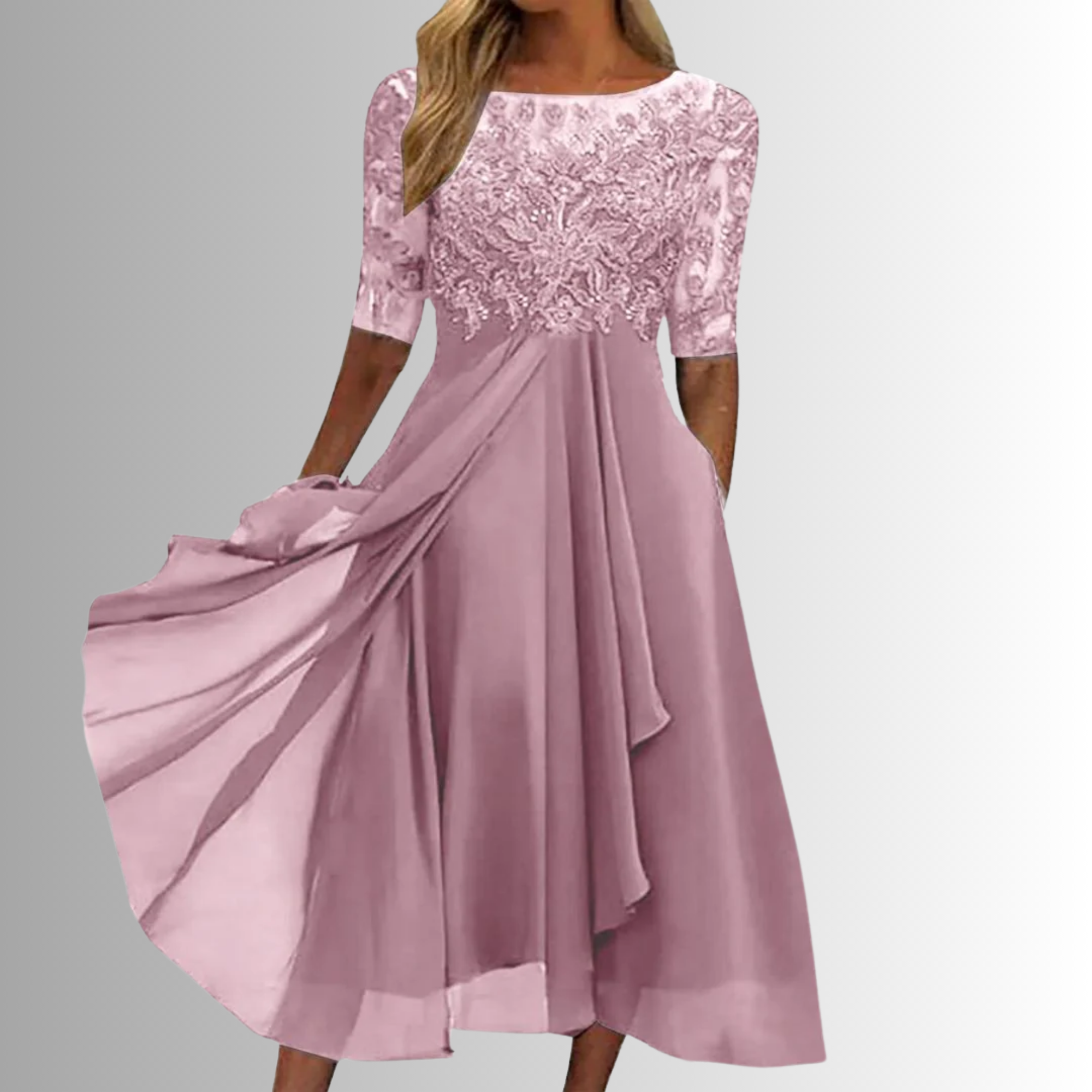 Eline – Dames Elegante Kant Midi Jurk