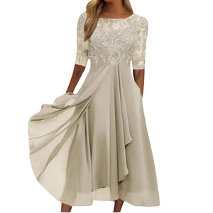 Eline – Dames Elegante Kant Midi Jurk