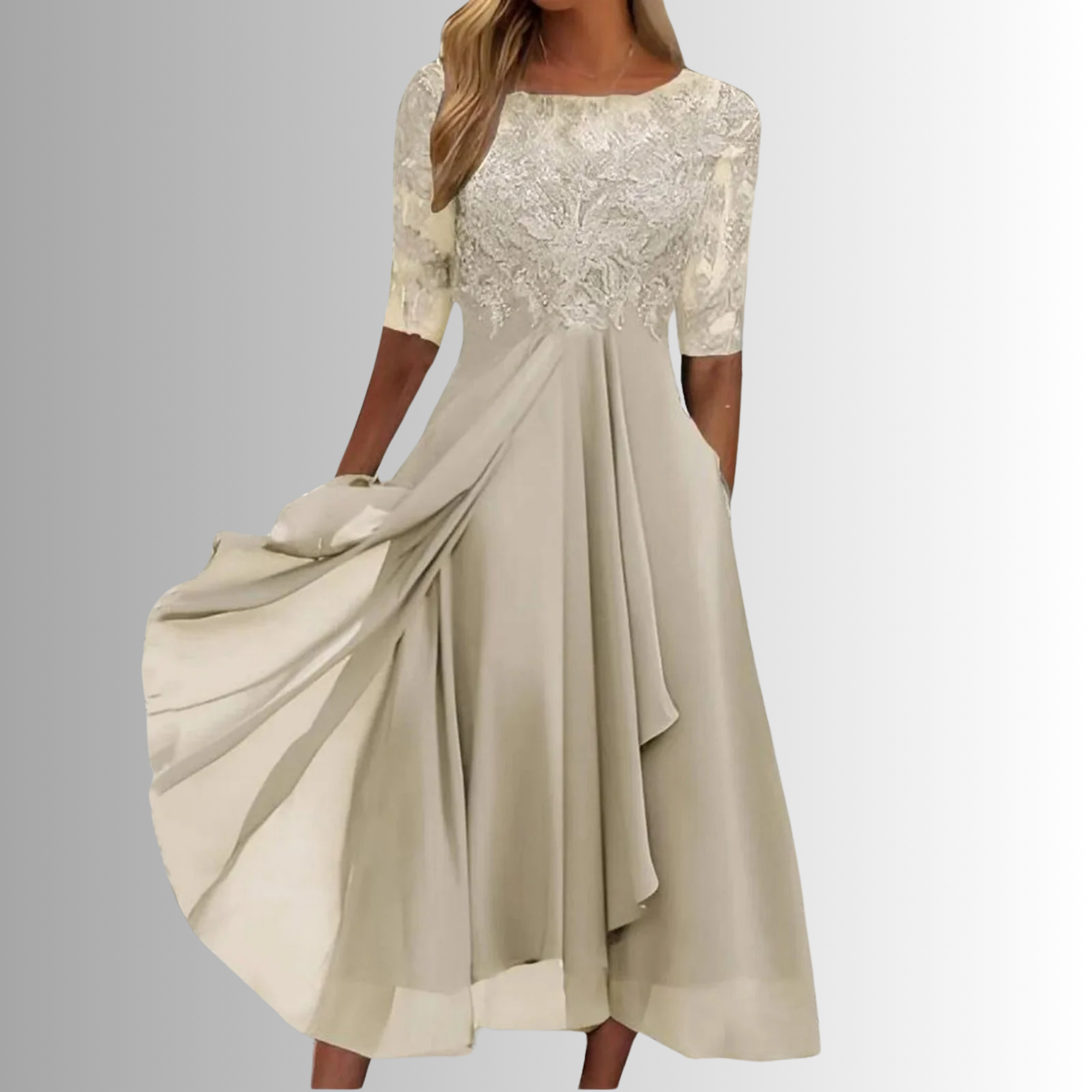 Eline – Dames Elegante Kant Midi Jurk