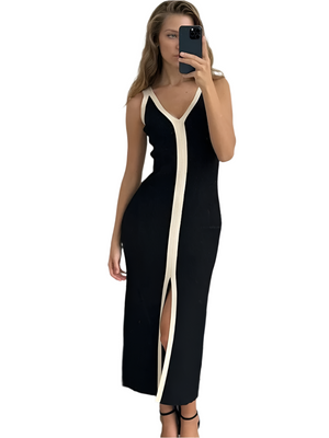 Giulia – Verleidelijke Zwarte Maxi Jurk met V-hals & Split