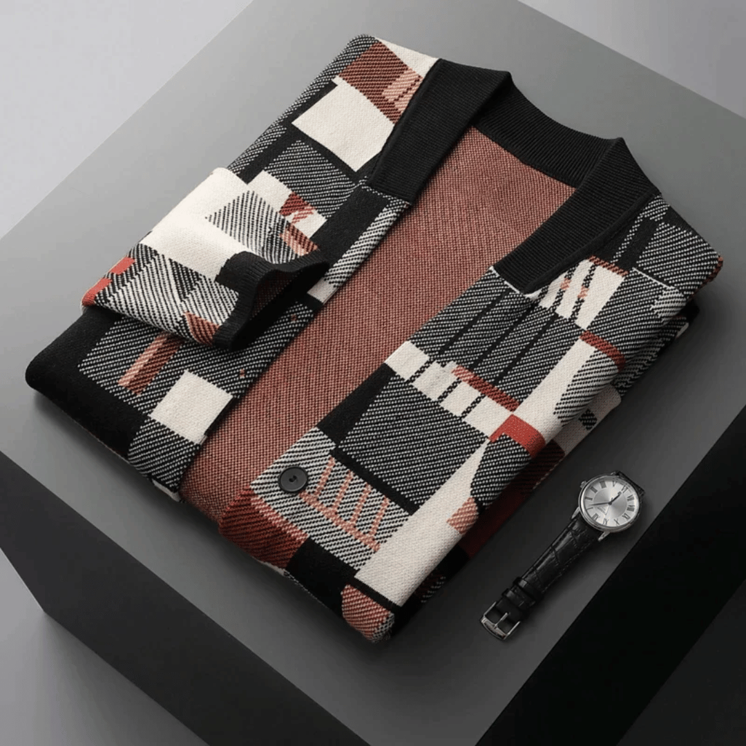 Alessandro – Marled Wool Herenvest met Patchwork Detail