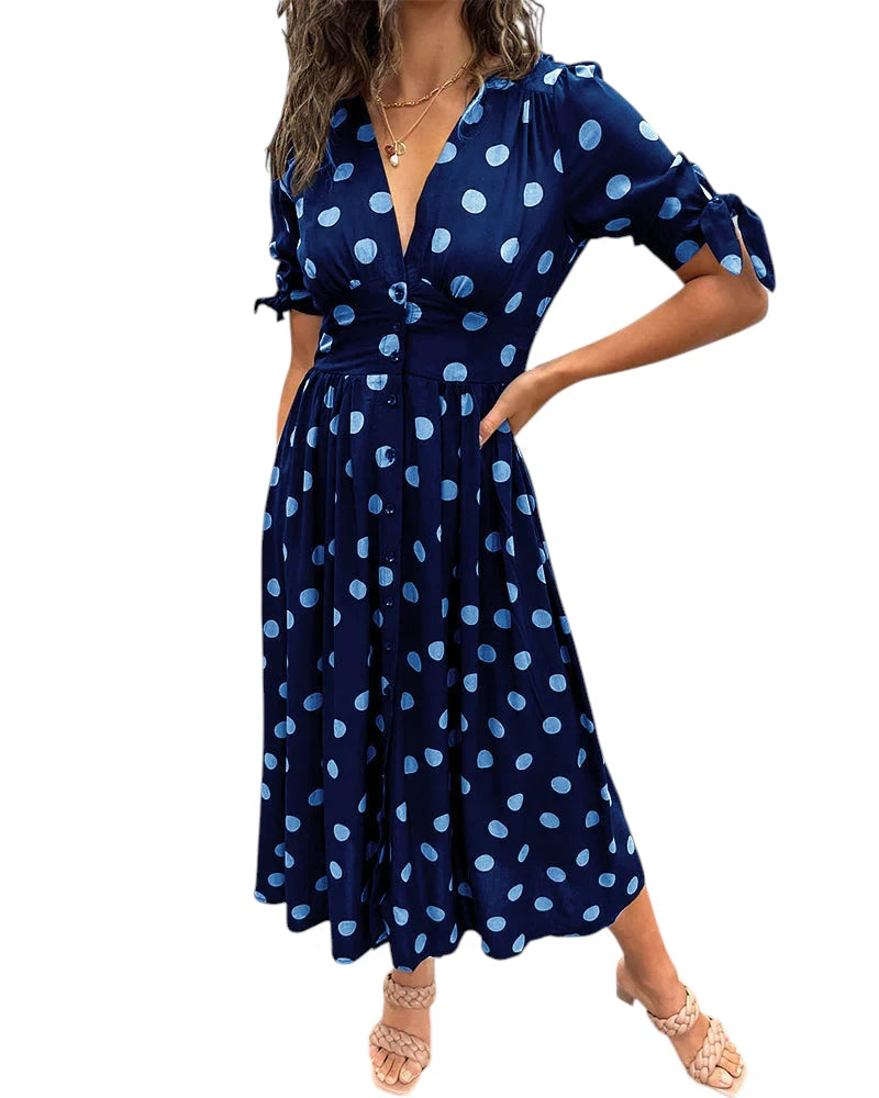 Evi – Dames Polka Dot Midi Jurk