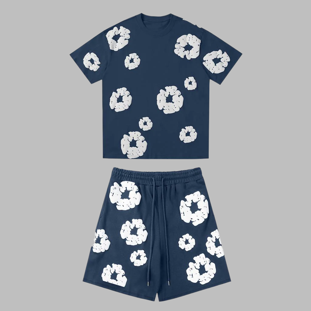 ModaDenim – Viral Tweedelige Lounge Set Zomer Trainingspak Unisex Bloemen