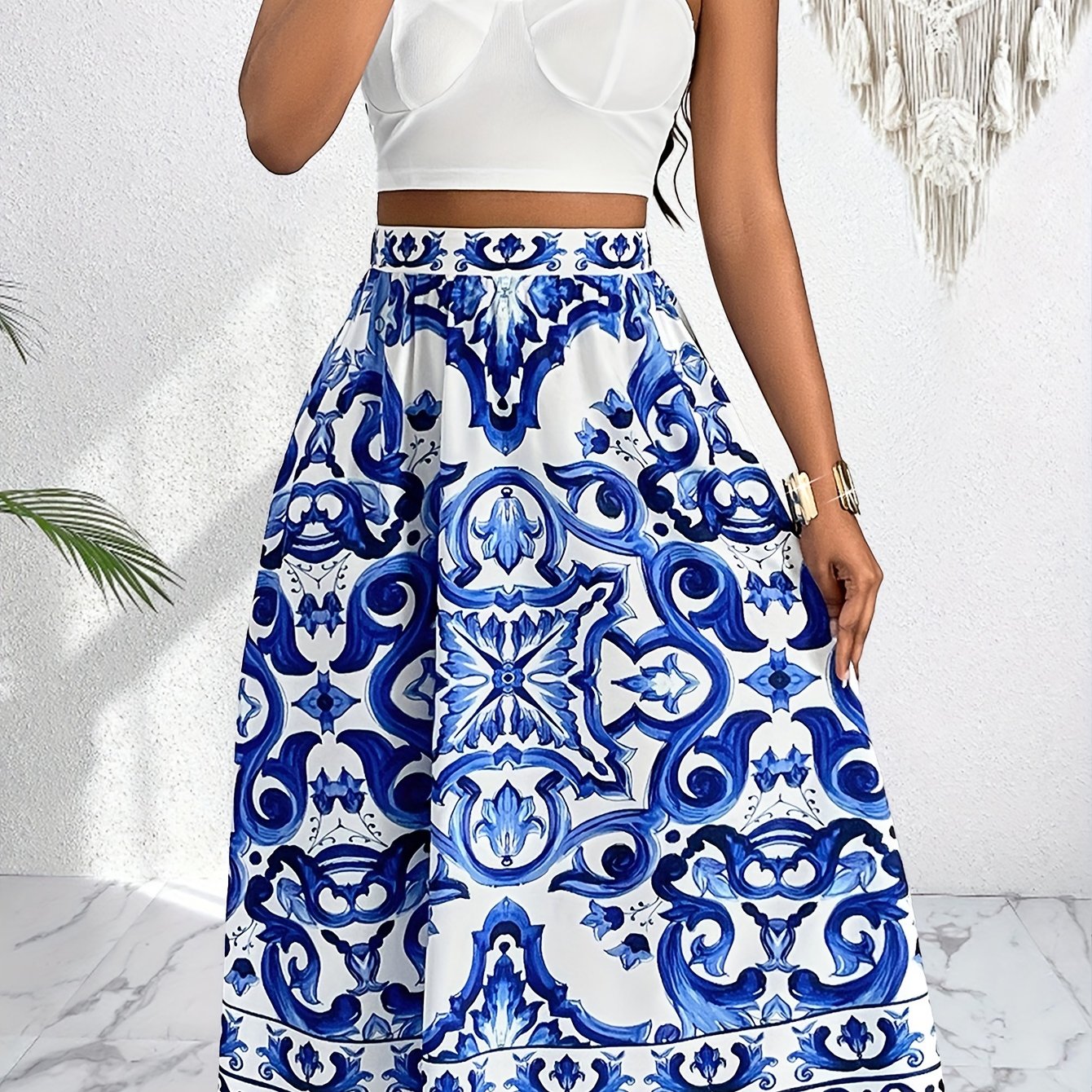 Chiara – Blauw & Wit Dames Zomer Rok Set