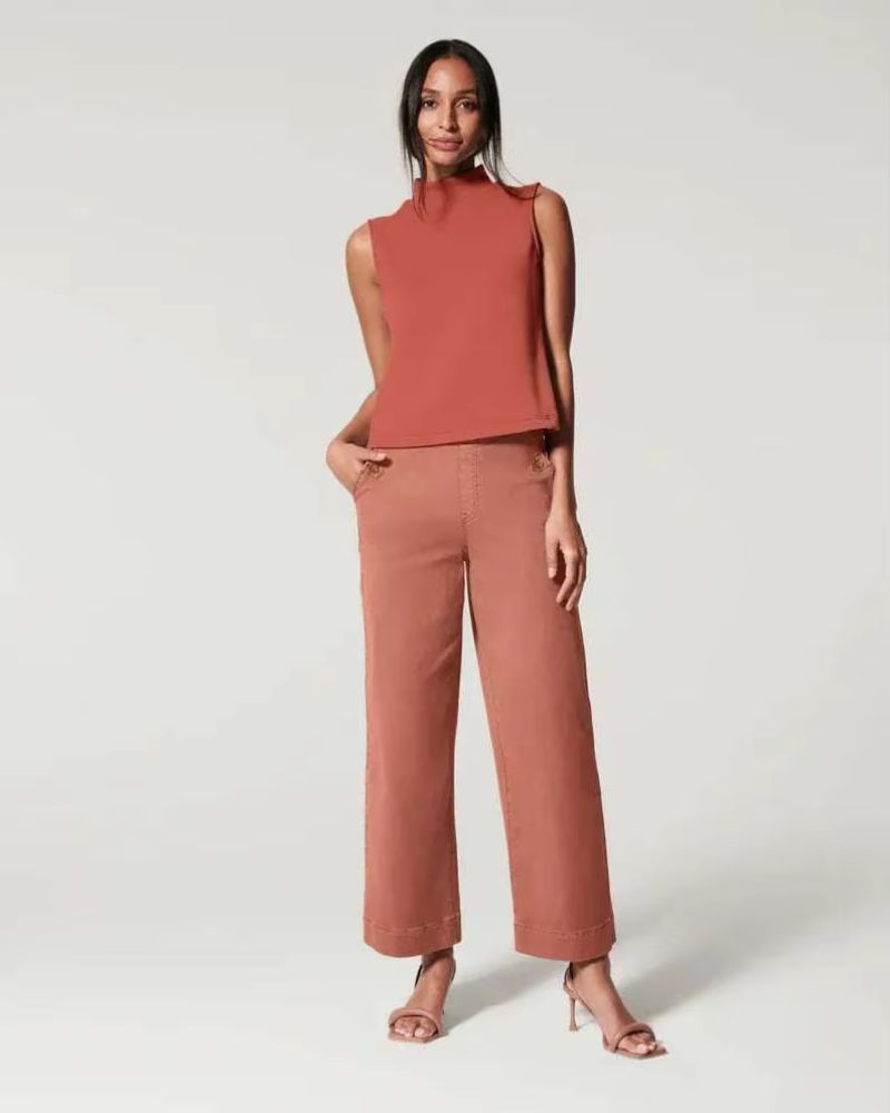 Elena – Stretch Twill Dames Broek met Wijde Pijpen