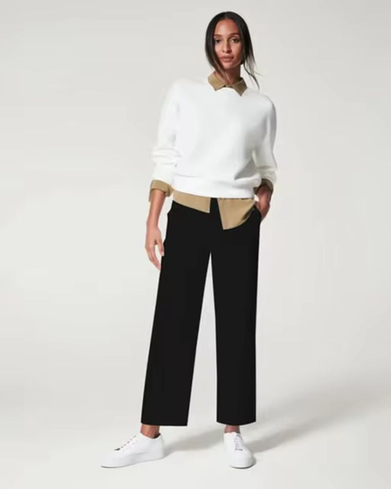 Elena – Stretch Twill Dames Broek met Wijde Pijpen