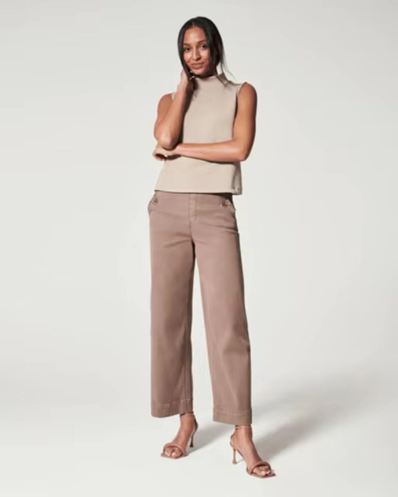 Elena – Stretch Twill Dames Broek met Wijde Pijpen