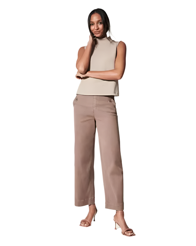 Elena – Stretch Twill Dames Broek met Wijde Pijpen