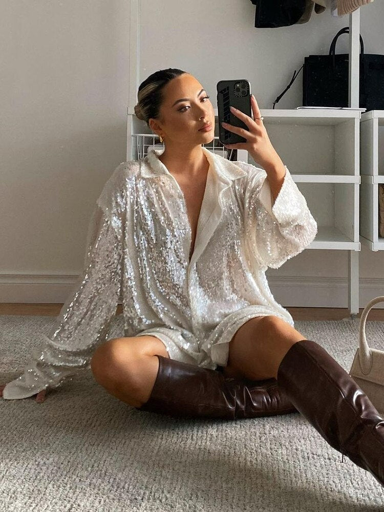 Isabella – Oversized Glitter Damesblouse